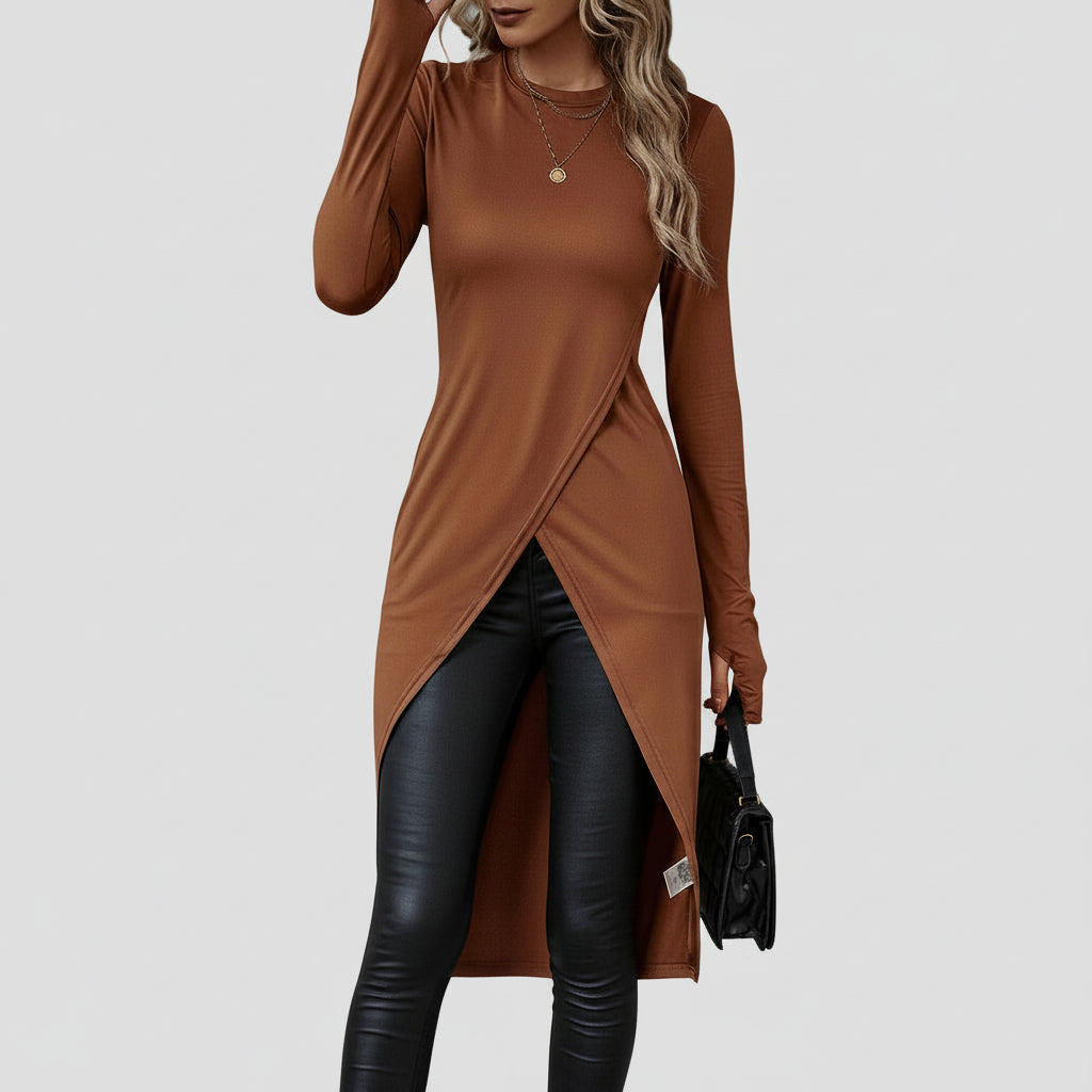 Blusa de Malha Transpassada Assimétrica Lenogue Marrom / Pp