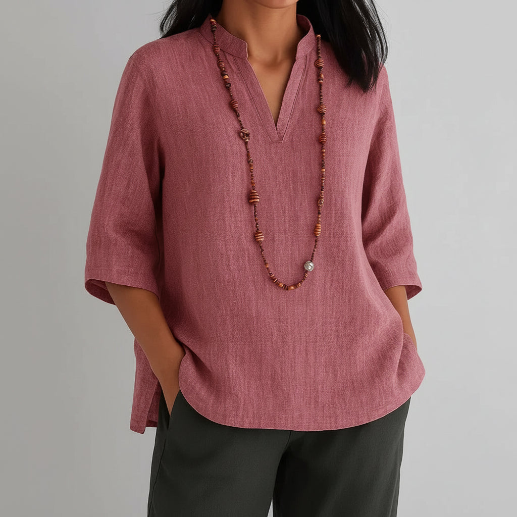 Blusa de Tecido Fluido Gola v Túnica Solta Lenogue Vermelho / p