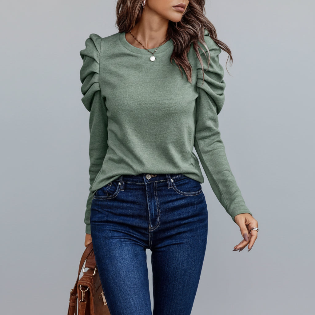 Blusa de Tecido Fluido Manga Bufante com Botões Lenogue Verde / p