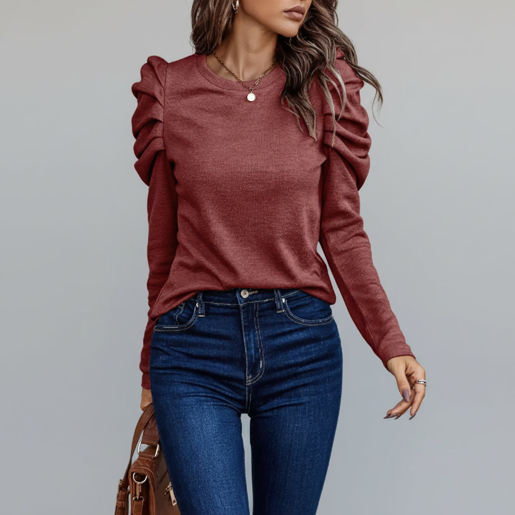 Blusa de Tecido Fluido Manga Bufante com Botões Lenogue Vermelho / p