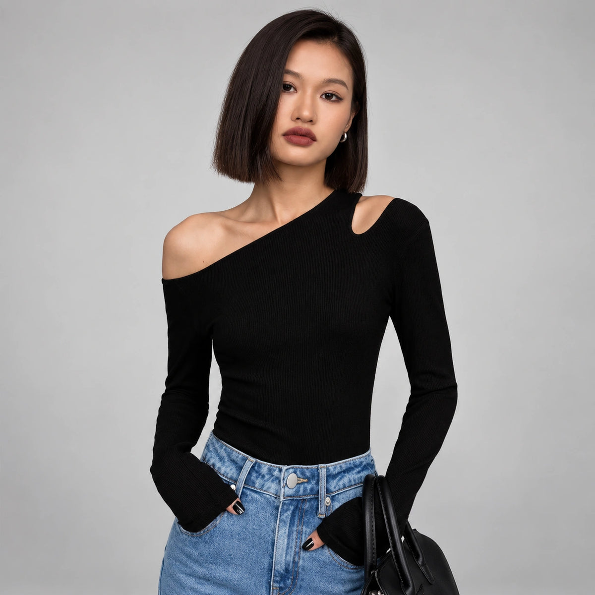 Blusa de Tricô Ombro a Ombro e Manga Longa Soirée Lenogue