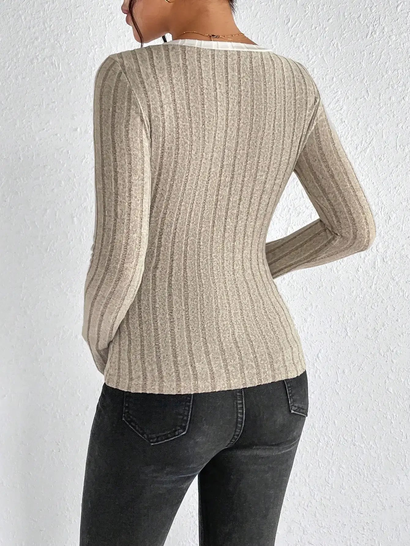 Blusa de Tricot Gola v com Viés Contrastante Lenogue