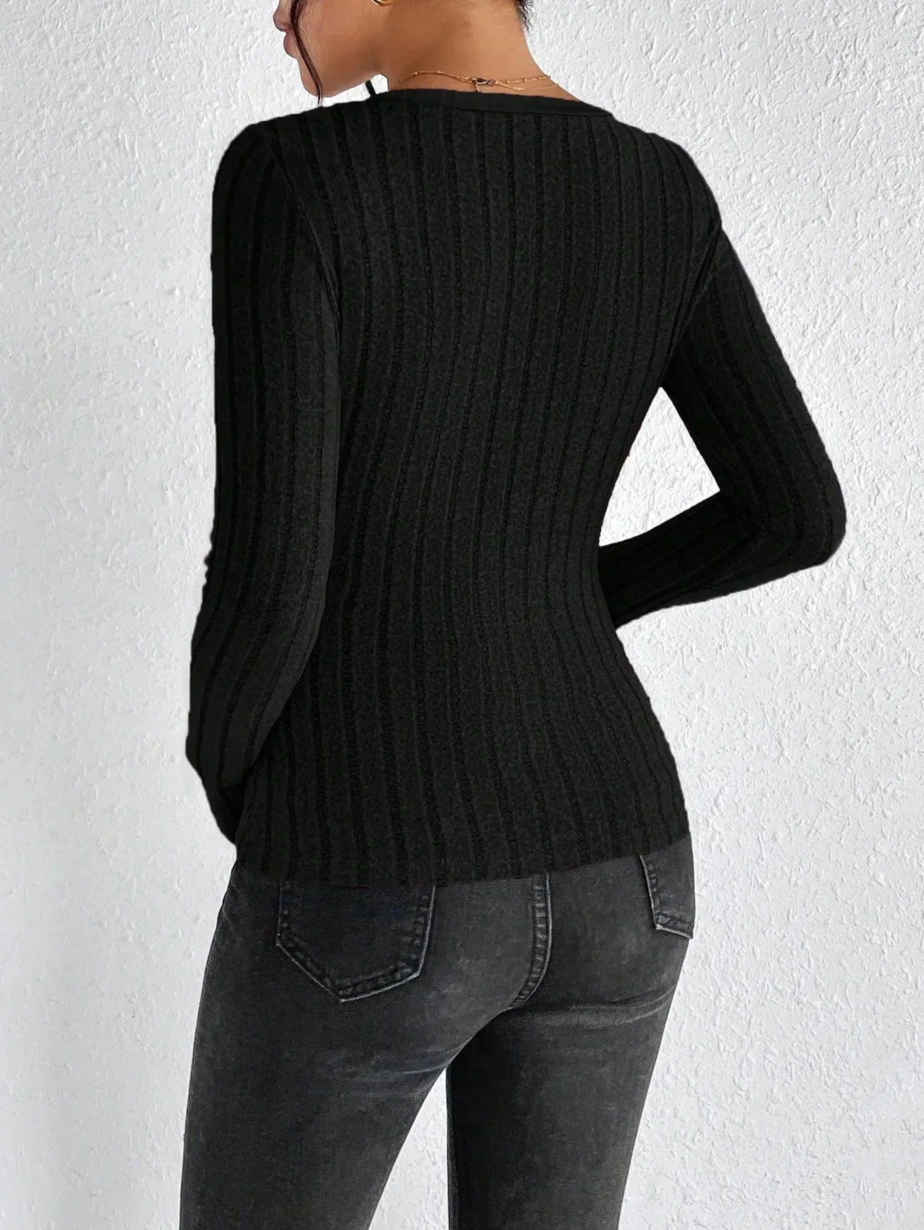 Blusa de Tricot Gola v com Viés Contrastante Lenogue