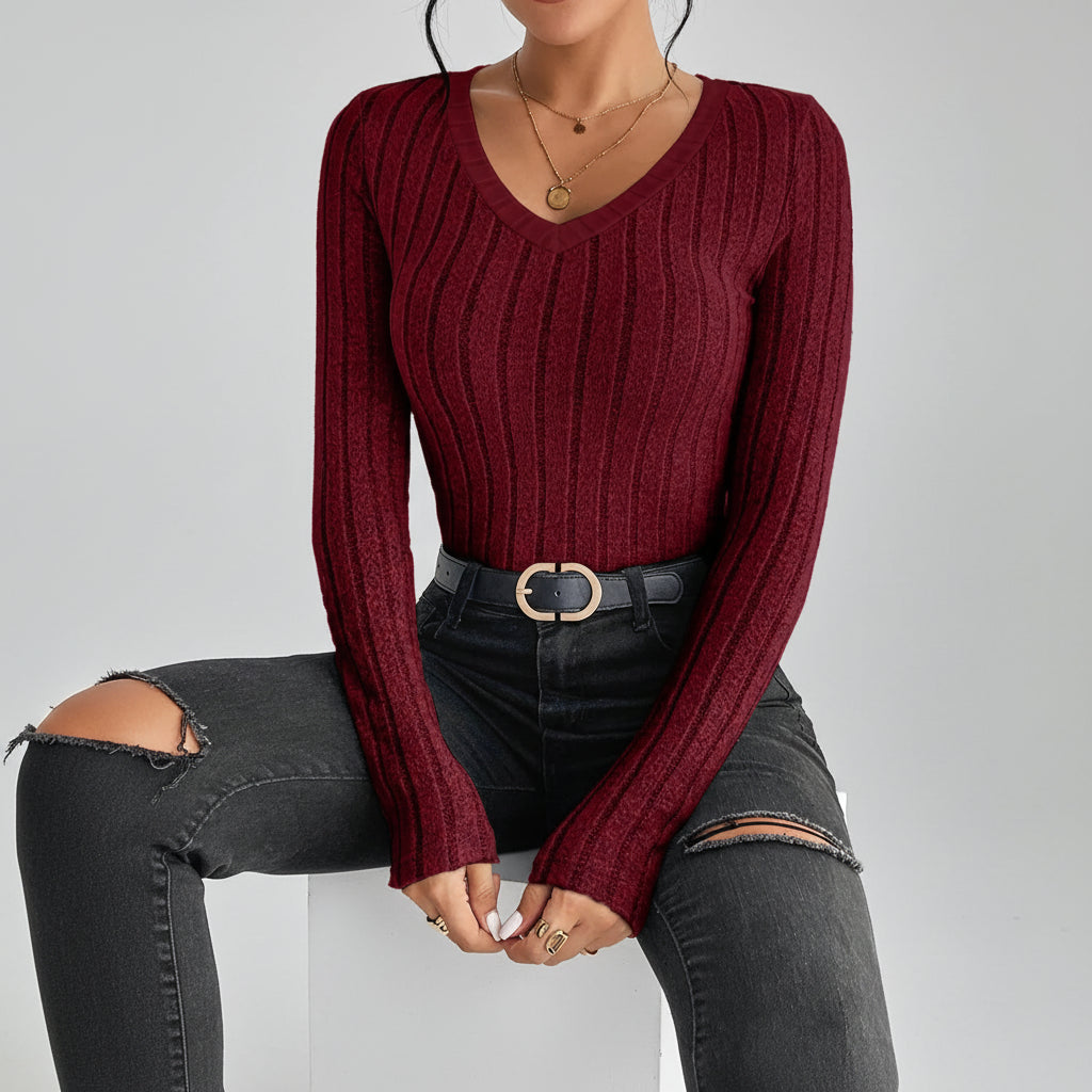 Blusa de Tricot Gola v com Viés Contrastante Lenogue Vermelho / Pp