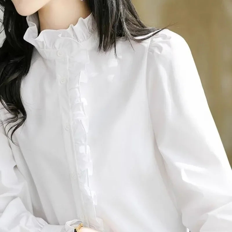 Blusa Social com Gola Alta e Botões Frontal Lenogue