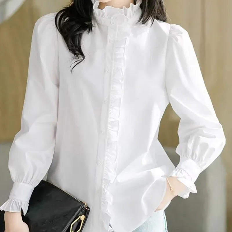 Blusa Social com Gola Alta e Botões Frontal Lenogue Branco / p