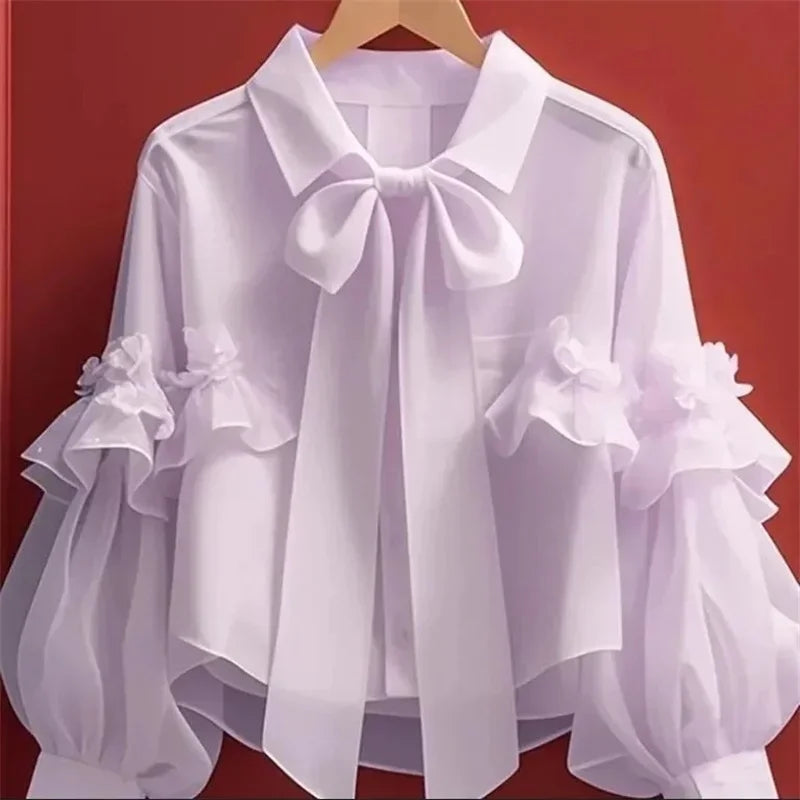 Blusa Social em Chiffon com Laço e Gola Clássica Lenogue