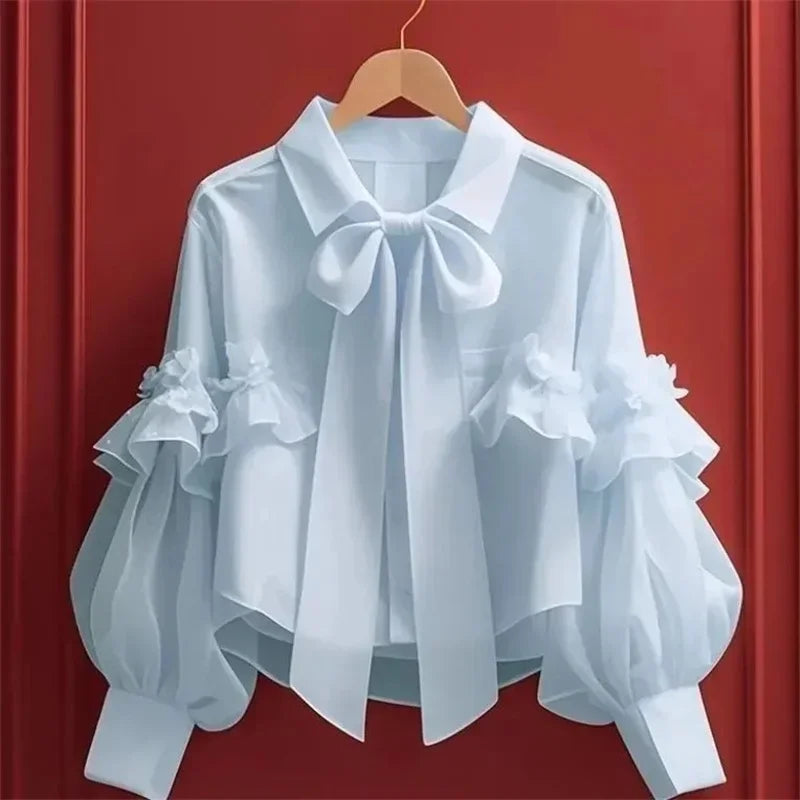 Blusa Social em Chiffon com Laço e Gola Clássica Lenogue Azul / p