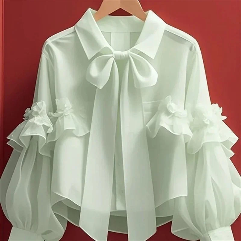 Blusa Social em Chiffon com Laço e Gola Clássica Lenogue Verde / p