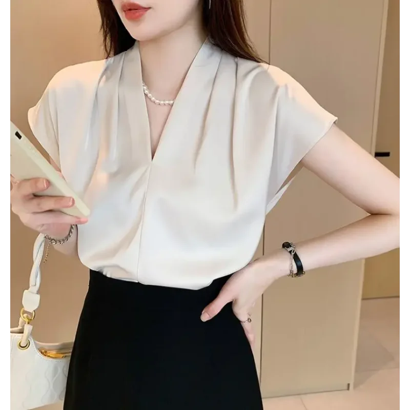 Blusa Social em Chiffon com Manga Curta para Escritório Lenogue