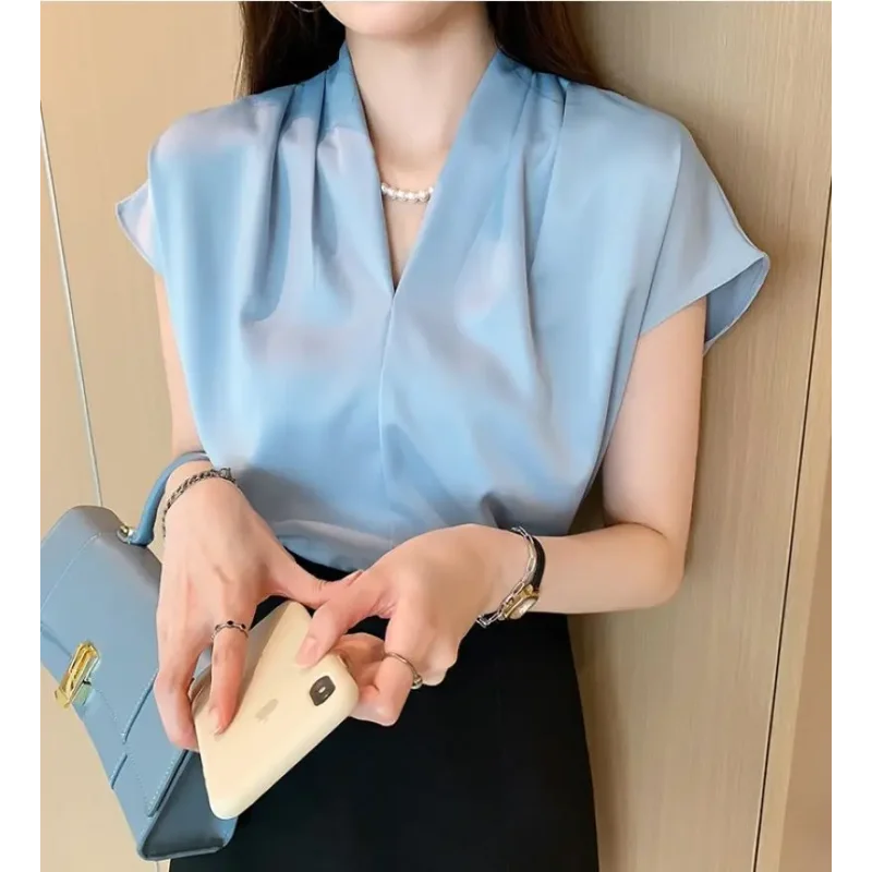 Blusa Social em Chiffon com Manga Curta para Escritório Lenogue