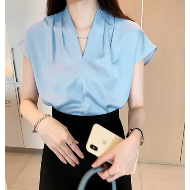 Blusa Social em Chiffon com Manga Curta para Escritório Lenogue