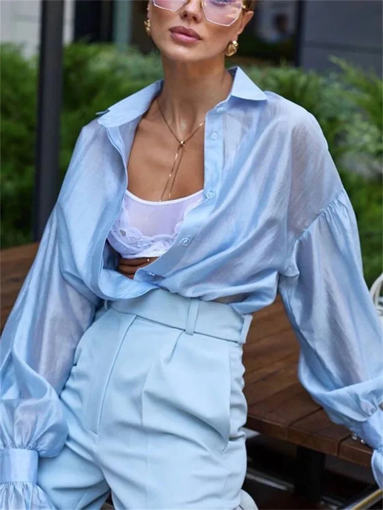 Blusa Transparente em Poliéster para Casual Chic Lenogue