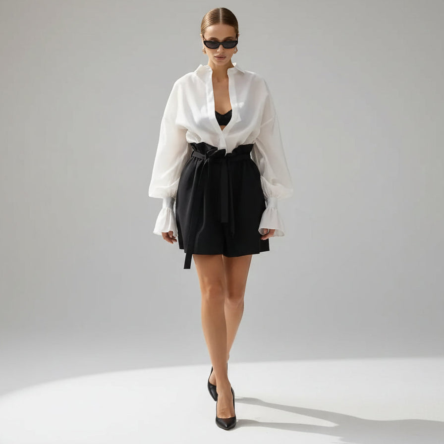 Blusa Transparente em Poliéster para Casual Chic Lenogue Branco / p