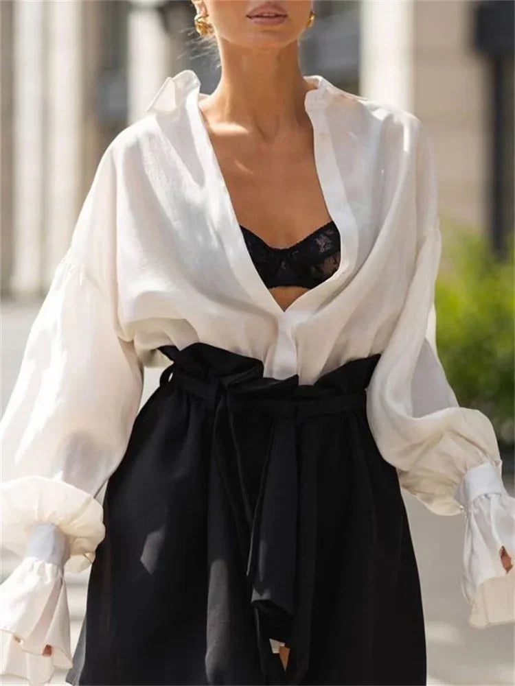 Blusa Transparente em Poliéster para Casual Chic Lenogue