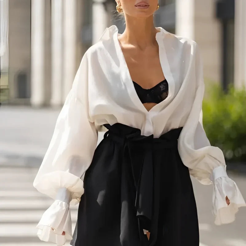Blusa Transparente em Poliéster para Casual Chic Lenogue Branco / p