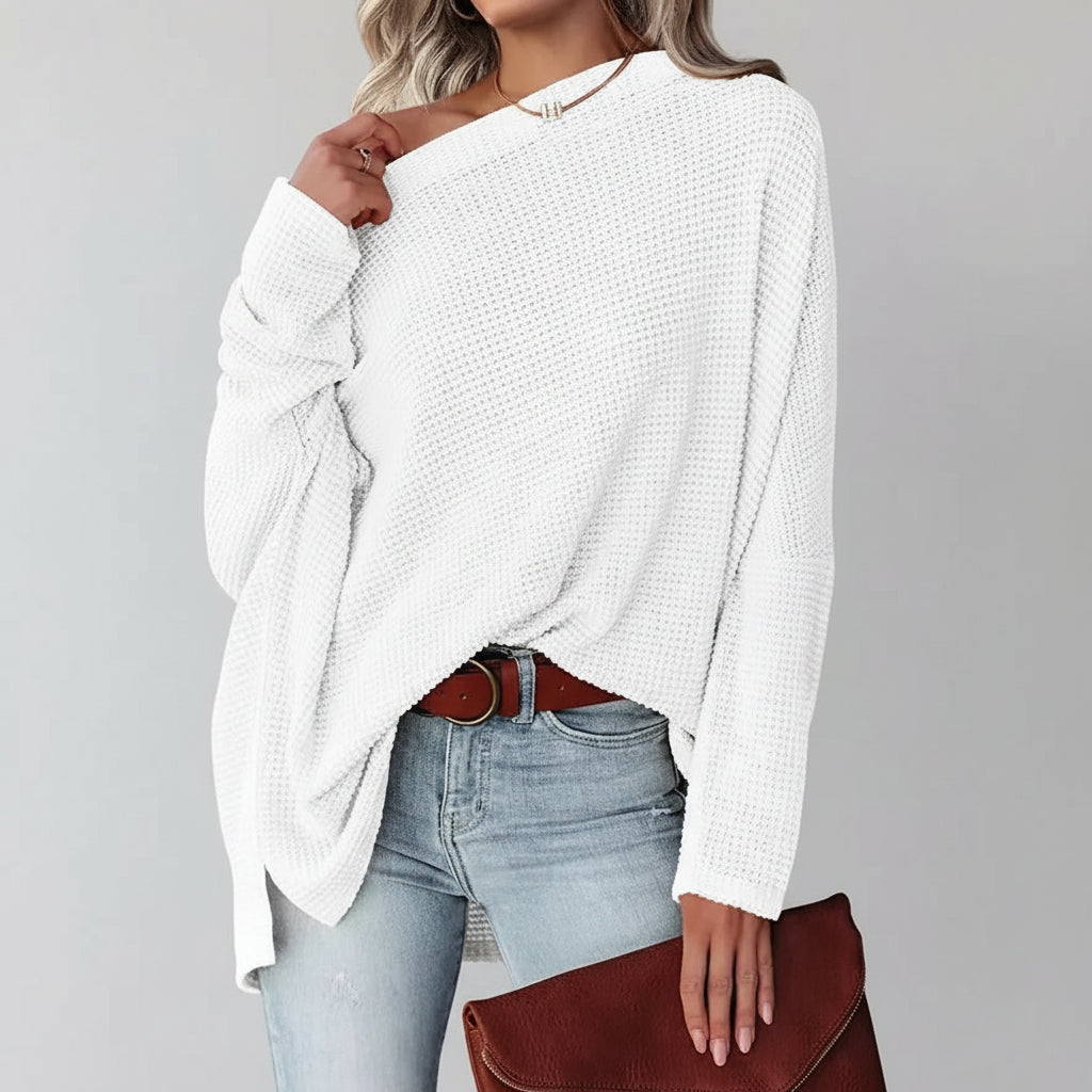 Blusa Tricot Waffle Decote Ombro a Manga Longa Lenogue Branco / p