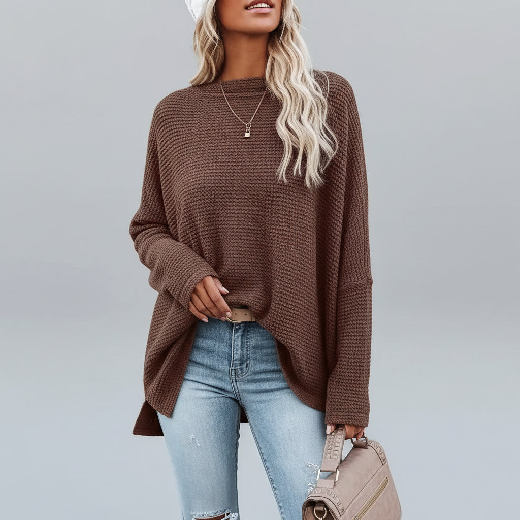 Blusa Tricot Waffle Decote Ombro a Manga Longa Lenogue Marrom / p