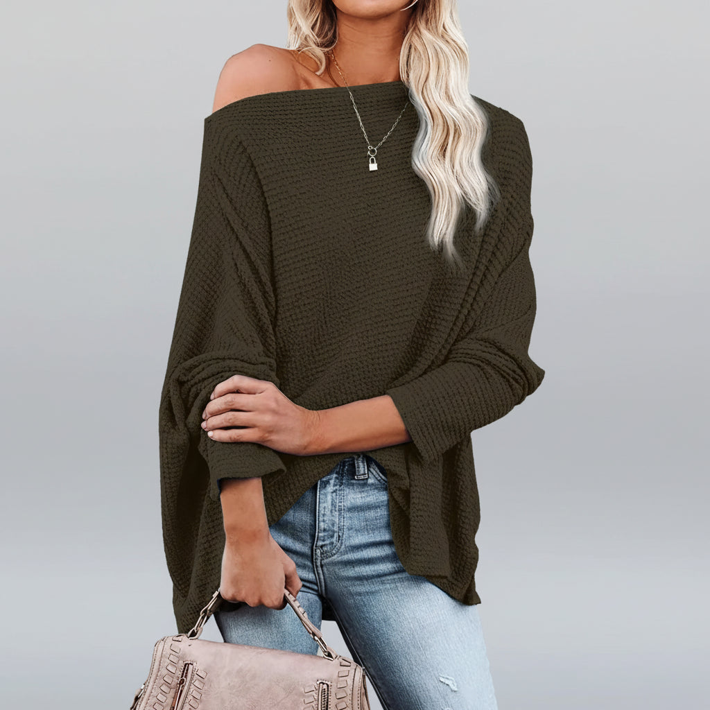 Blusa Tricot Waffle Decote Ombro a Manga Longa Lenogue Verde / p