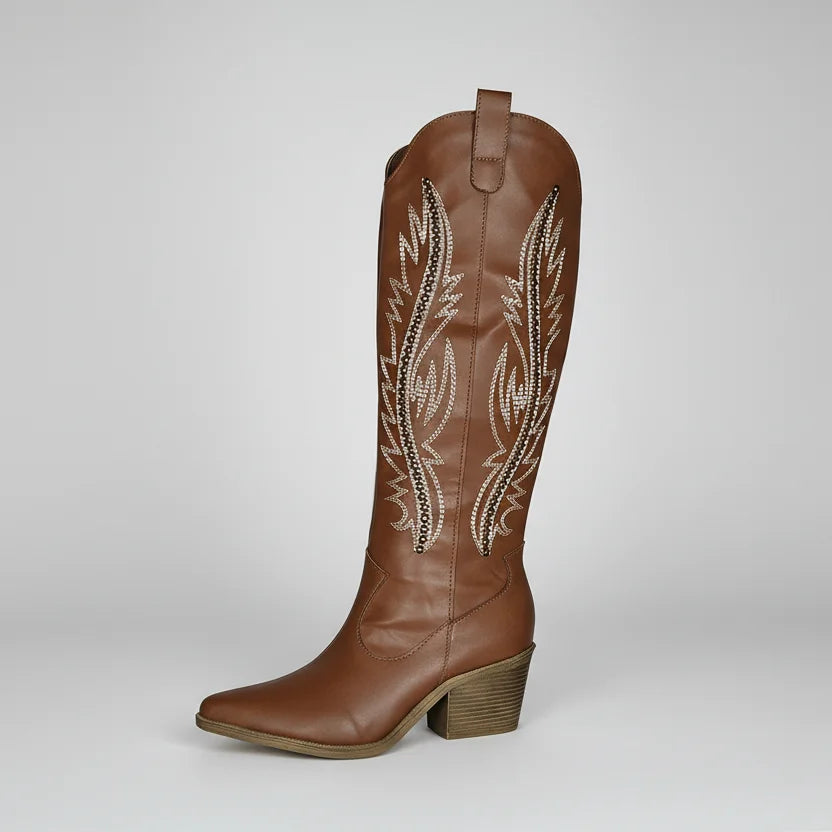 Bota Feminina Texana Cano Alto Caramelo Lenogue