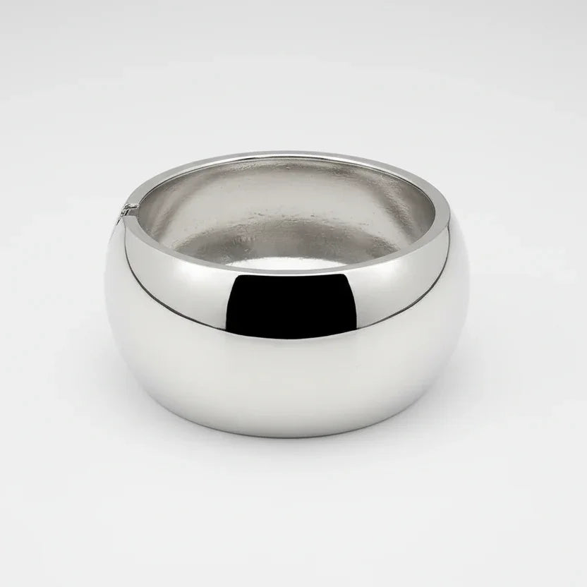 Bracelete Aro Aberto Largo Acabamento Polido Lenogue Prata