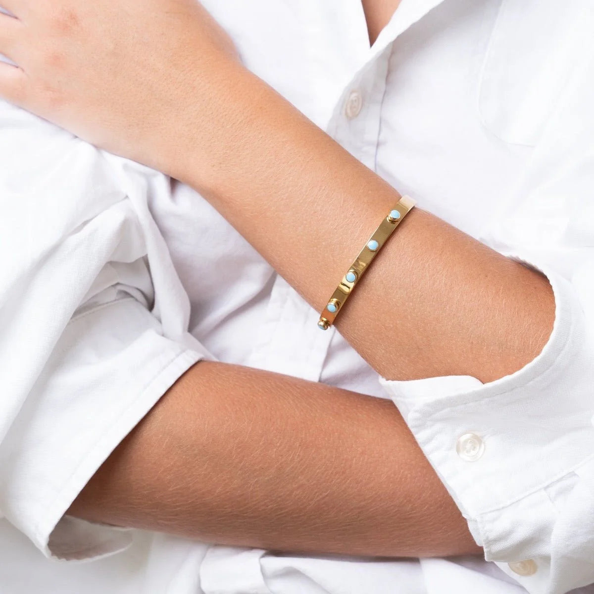 Bracelete Glamorous Aqua Stone Lenogue Ouro