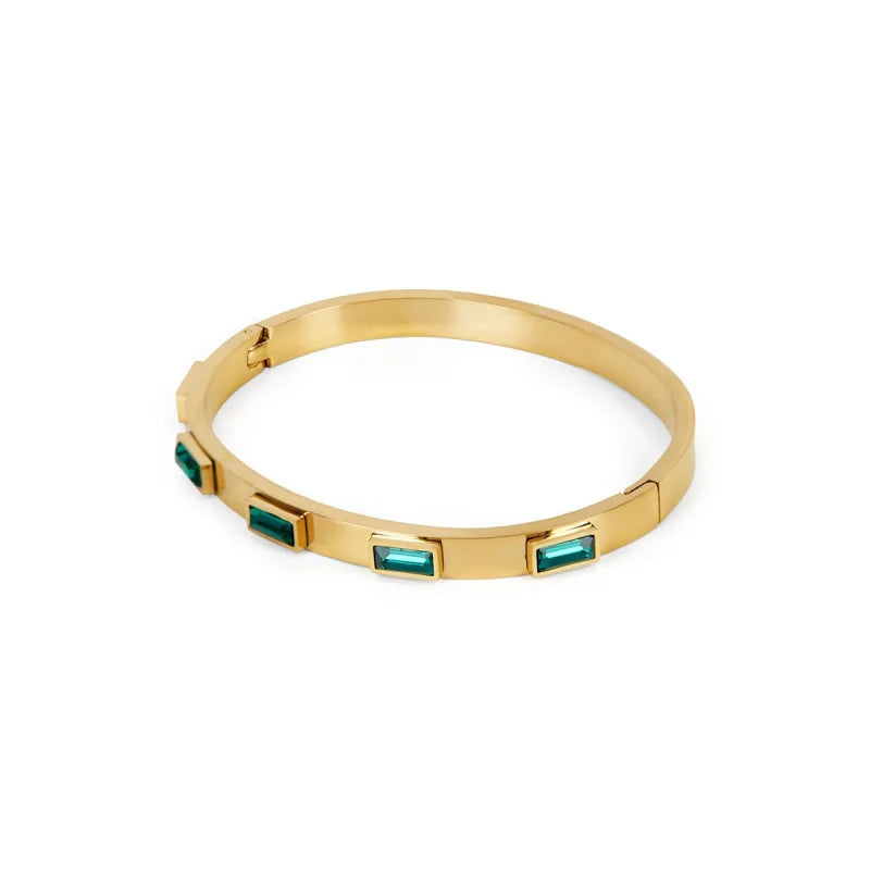 Bracelete Luxurious Cristais Navete Verde Banhado em Ouro 18K Lenogue