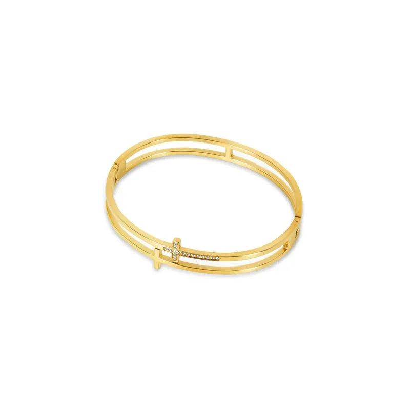 Bracelete Noble Cruz Banhado em Ouro 18k Lenogue