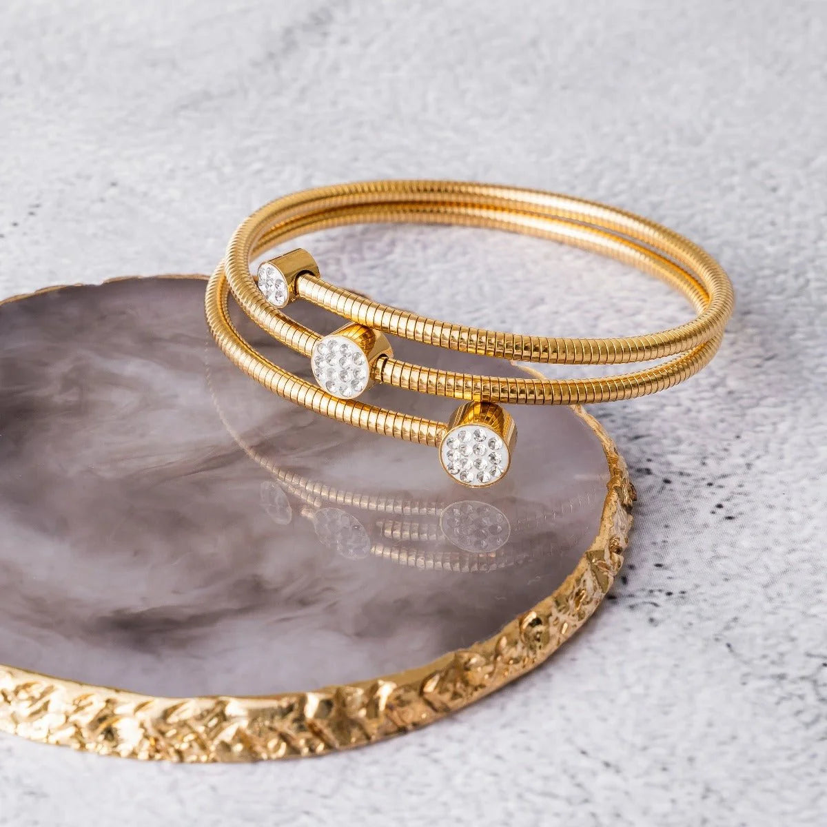 Bracelete Prestigious Espiral Cristais Lenogue Ouro