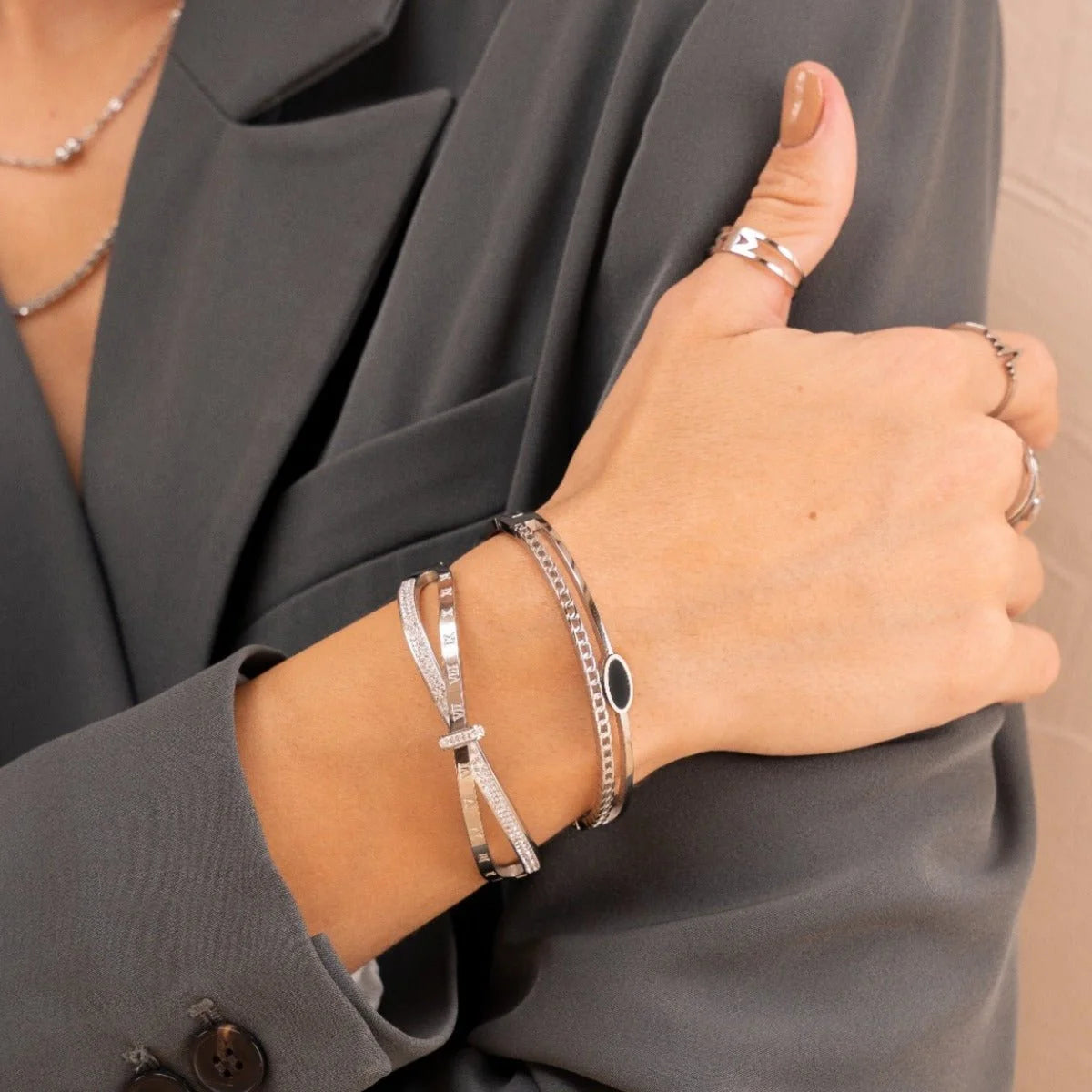 Bracelete Prestigious Romano Zircônia Prata Lenogue 17cm