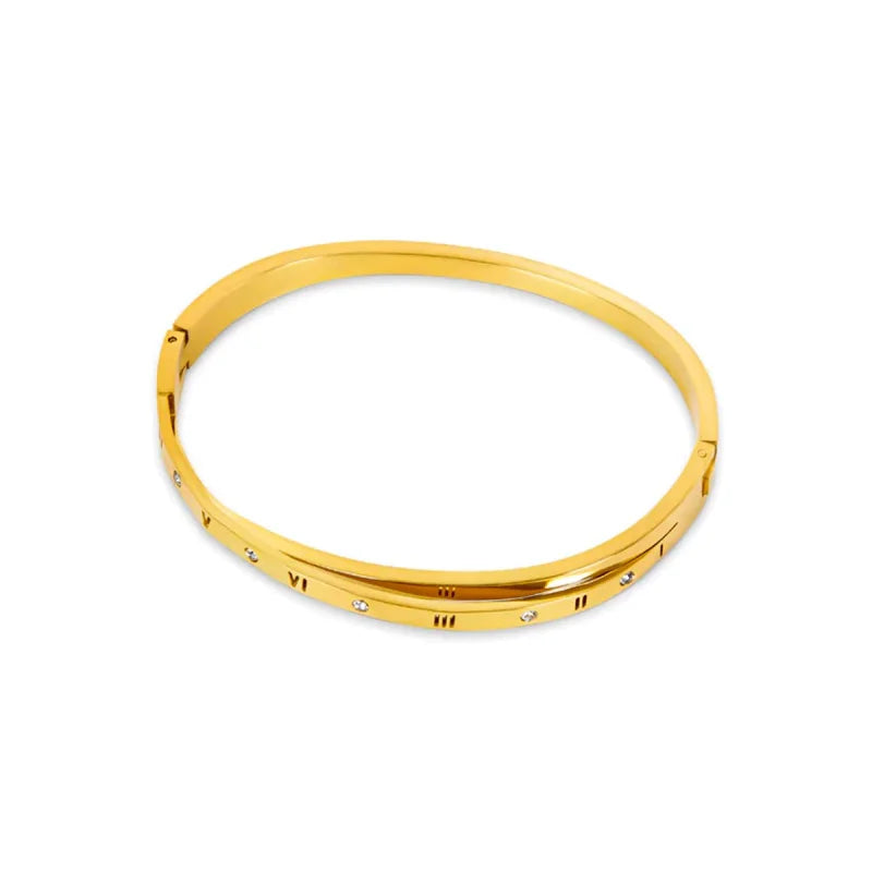 Bracelete Royal Algarismo Romanos Entrelaçados Banho Ouro 18k Lenogue