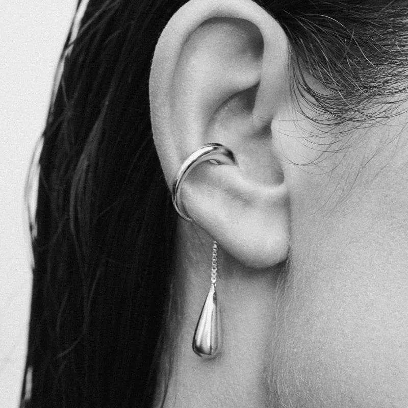 Brinco Radiant Ear Cuff Metal Teardrop com Tassel Lenogue Prata