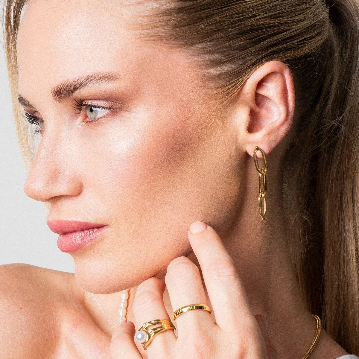 Brincos Noble Pendentes Elo Lenogue Ouro