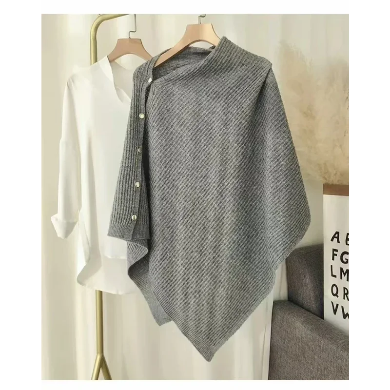 Cachecol em Cashmere com Botões para Inverno Lenogue Cinza