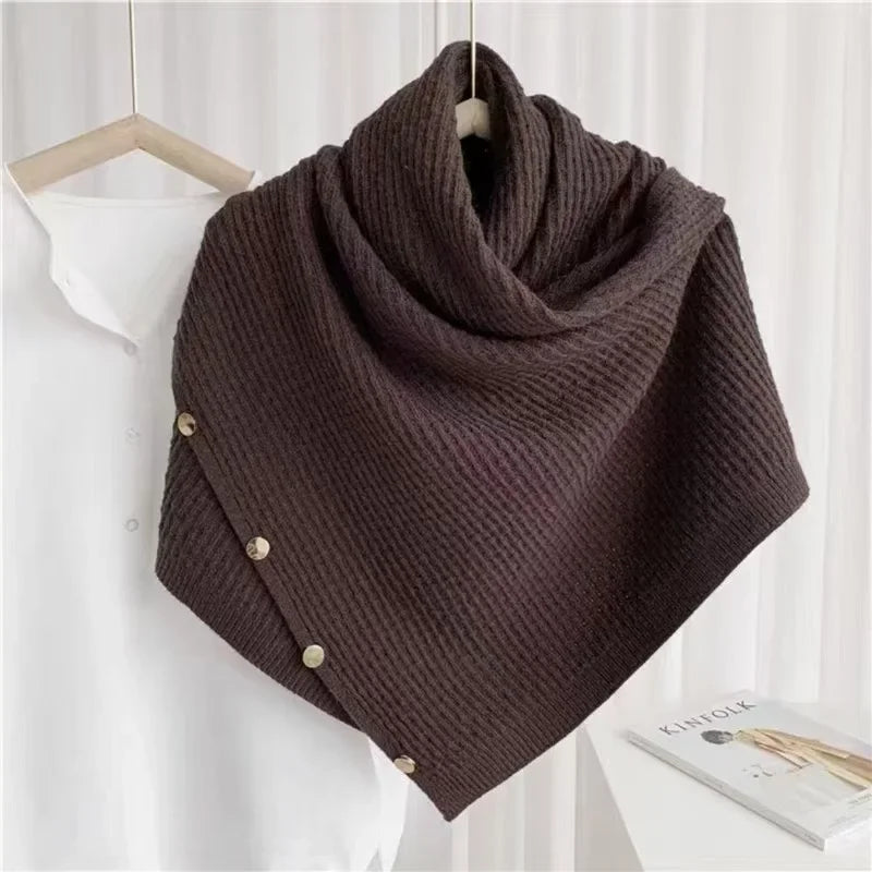 Cachecol em Cashmere com Botões para Inverno Lenogue Marrom
