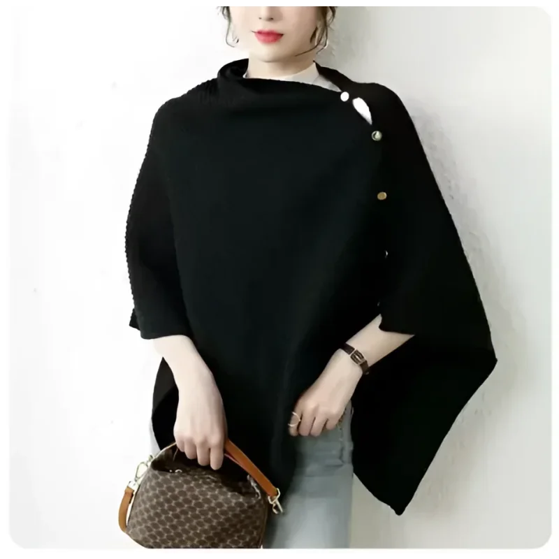 Cachecol em Cashmere com Botões para Inverno Lenogue Preto