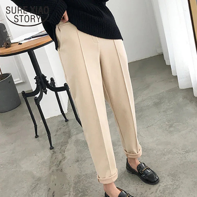 Calça de Alfaiataria Ajustada com Cintura Alta para Escritório Lenogue Bege / p