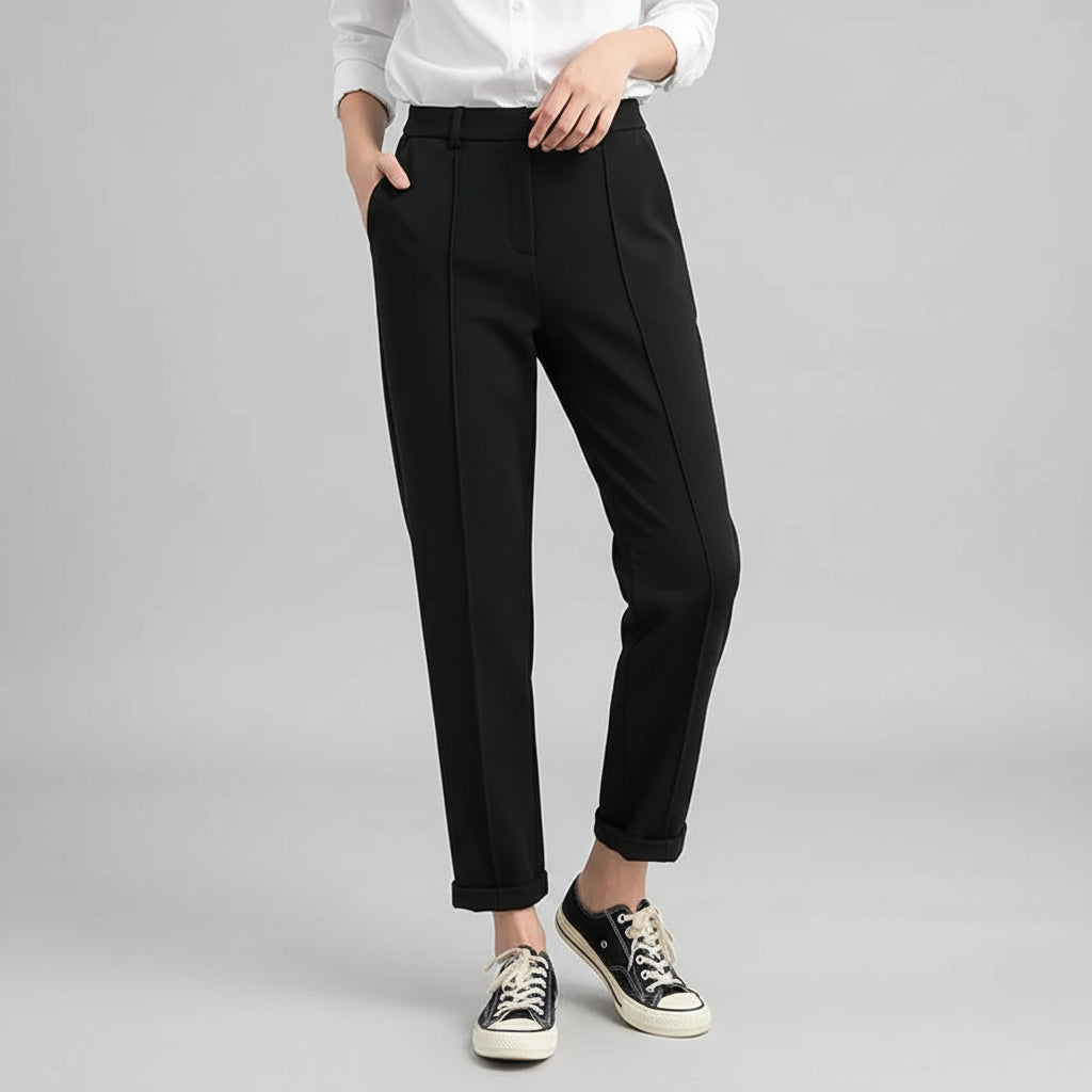 Calça de Alfaiataria Ajustada com Cintura Alta para Escritório Lenogue Preto / p