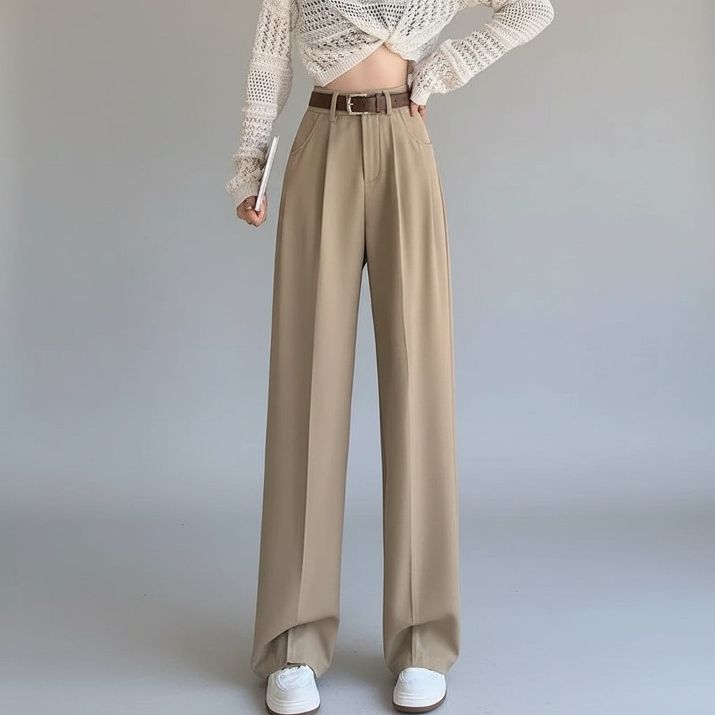 Calça de Alfaiataria Reta Cintura Alta para Escritório Lenogue Bege / p