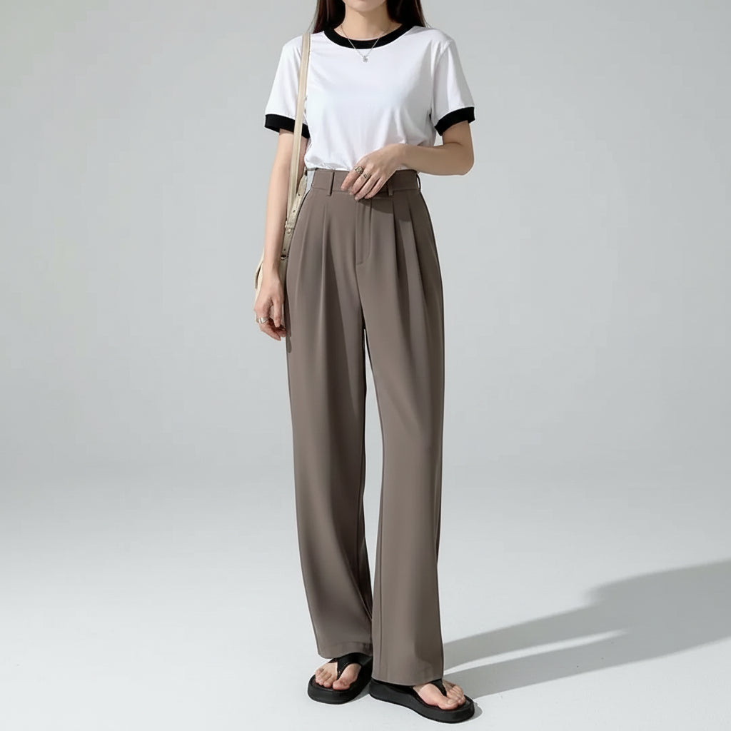 Calça de Alfaiataria Reta Cintura Alta para Escritório Lenogue Marrom / p