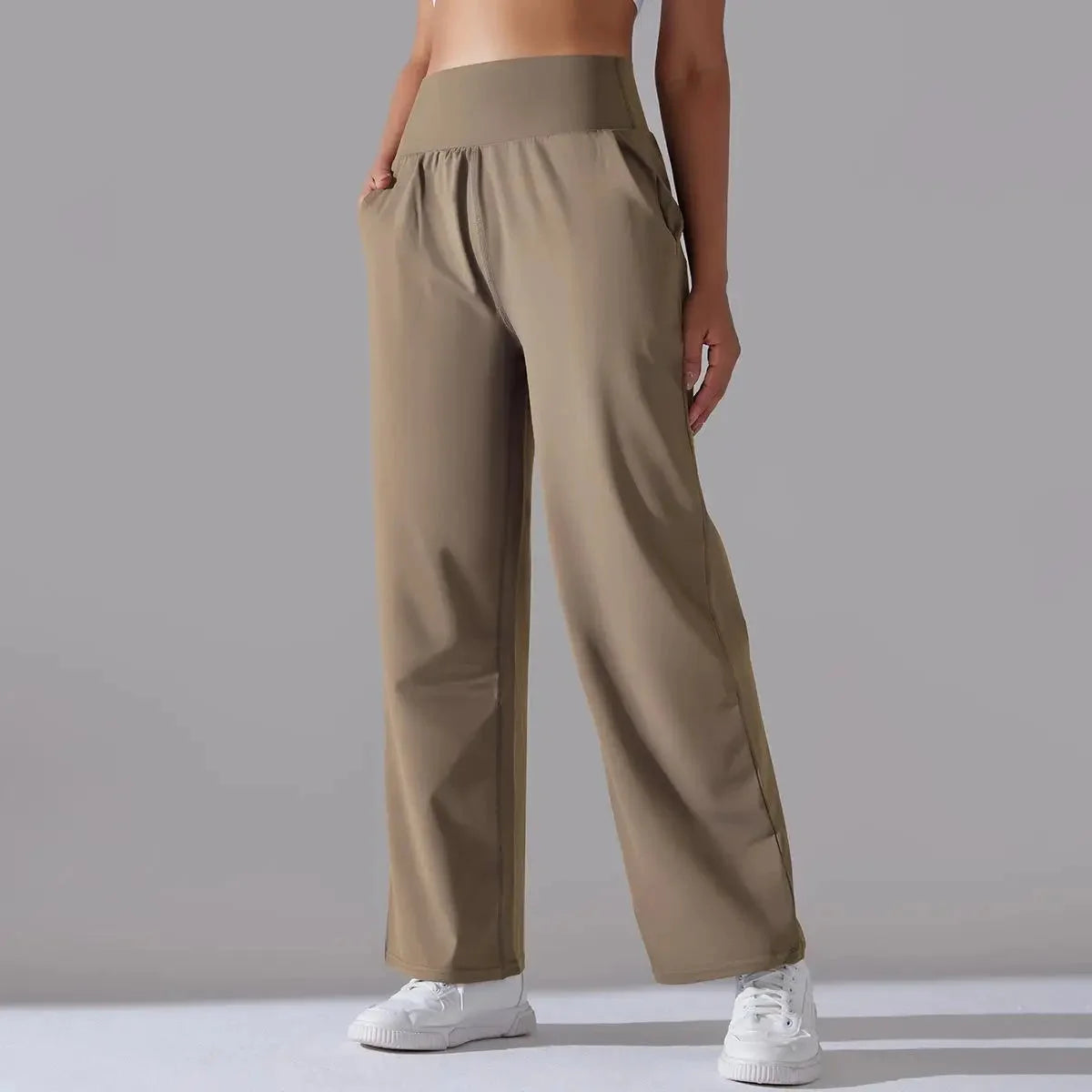 Calça Esportiva de Malha Tecnológica Cintura Alta Wide Leg Lenogue
