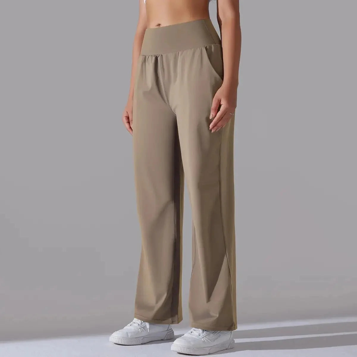 Calça Esportiva de Malha Tecnológica Cintura Alta Wide Leg Lenogue