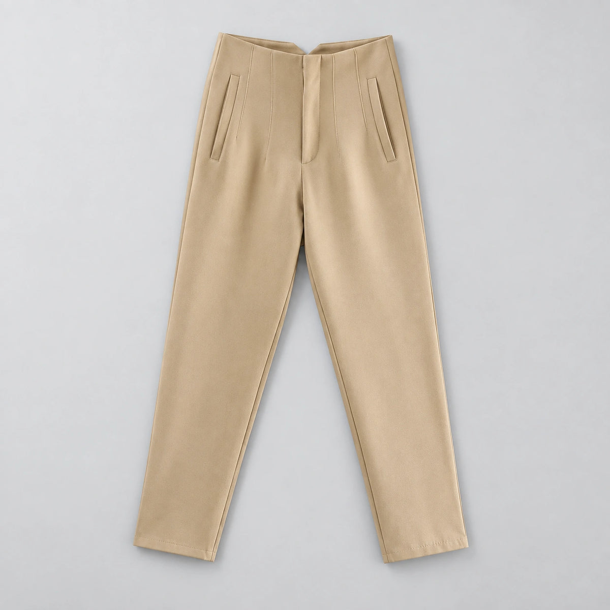 Calça Longa com Cintura Alta e Zíper Raffiné Lenogue