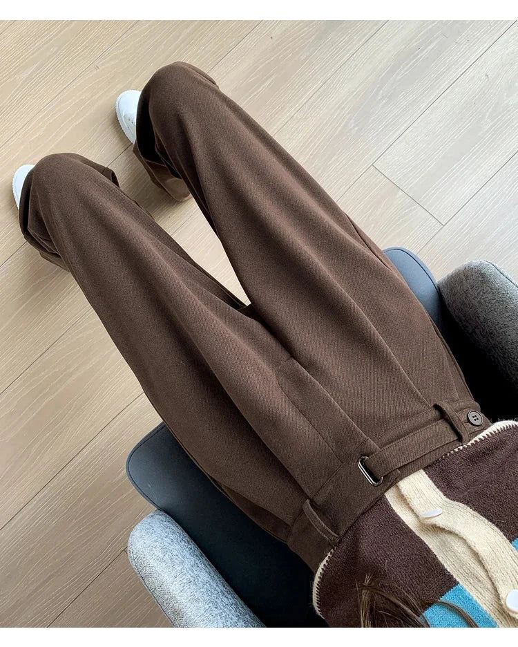 Calça Pantalona de Cintura Alta em Lã para Uso Casual Lenogue