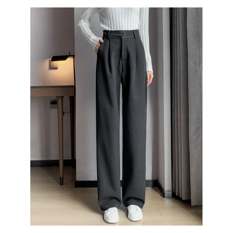 Calça Pantalona de Cintura Alta em Lã para Uso Casual Lenogue Preto / Pp