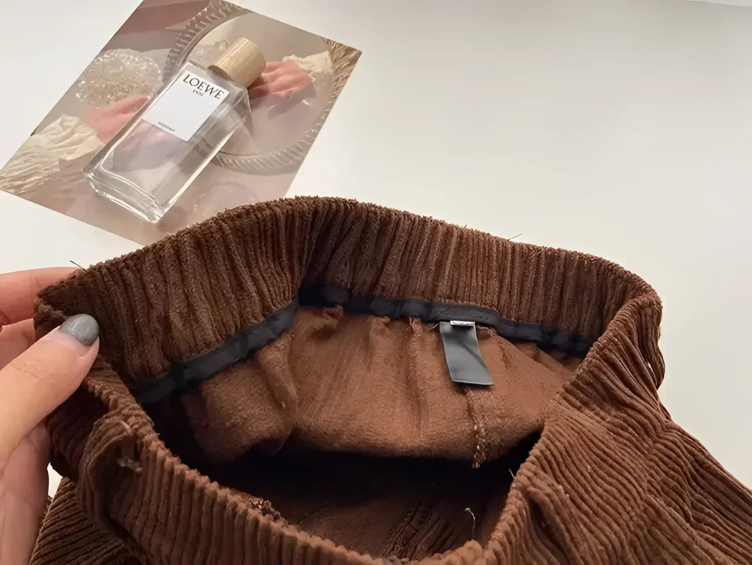 Calça Reta de Cintura Alta em Veludo Cotelê para Outono Lenogue