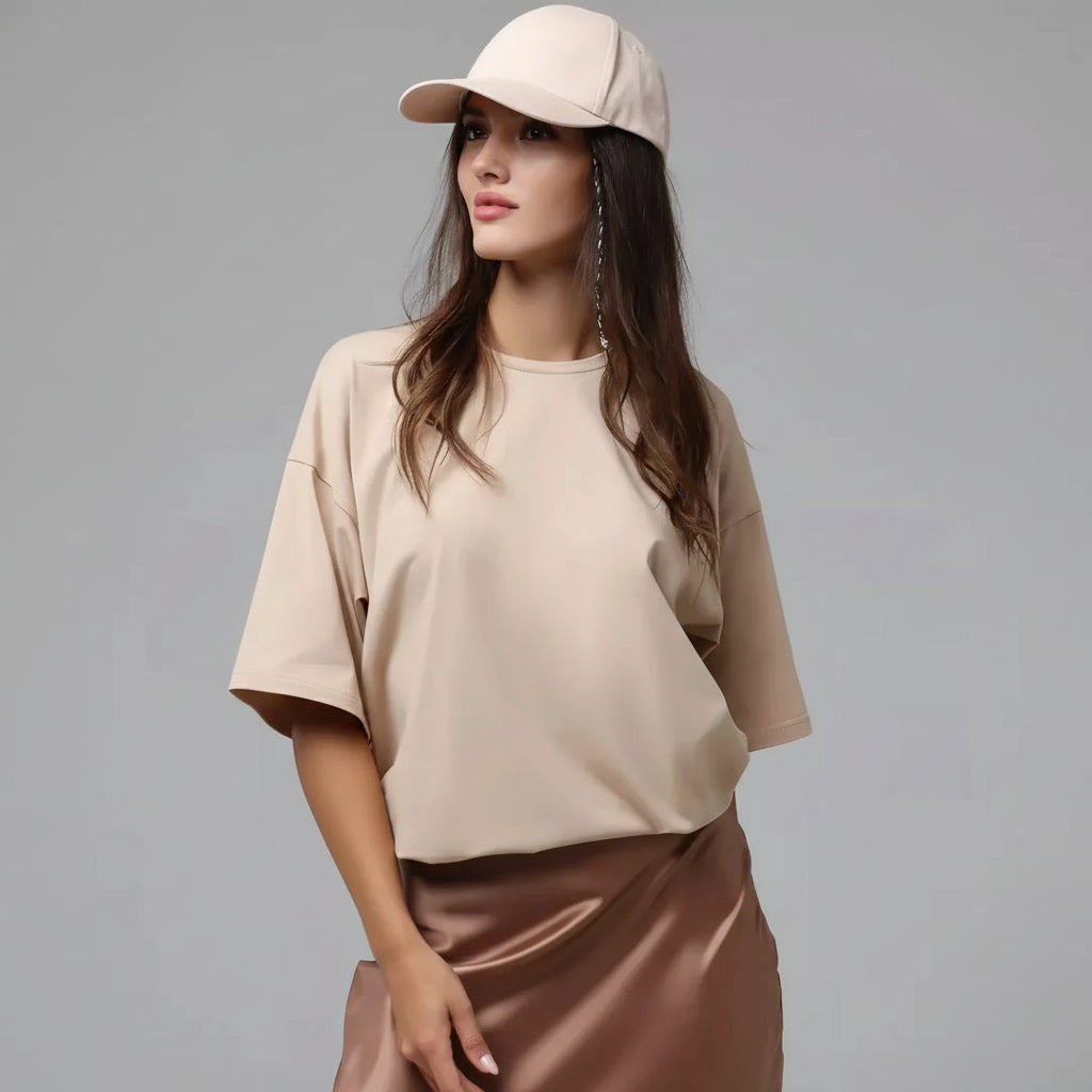 Camiseta de Algodão Gola Redonda Modelagem Solta Lenogue Bege / p