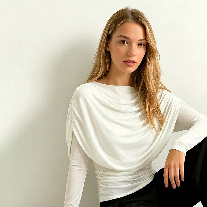 Camiseta de Tricô com Manga Longa e Gola Redonda Éclat Lenogue