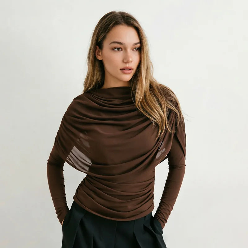Camiseta de Tricô com Manga Longa e Gola Redonda Éclat Lenogue