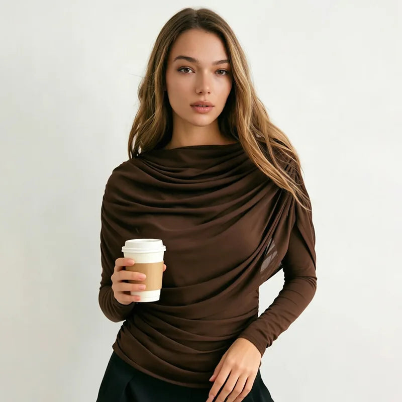 Camiseta de Tricô com Manga Longa e Gola Redonda Éclat Lenogue